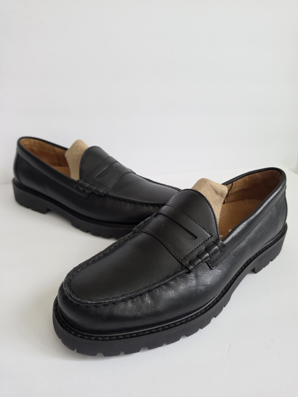 Mens GH Bass Hartford Black Leather Lug Penny Loafers Size 10